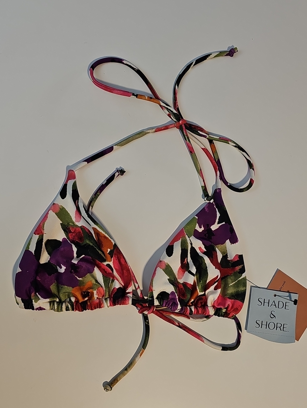 Shade & Shore Women's M Floral Print High Shine Triangle Bikini Top
